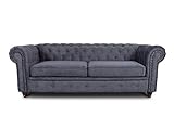 Sofa Chesterfield Asti 3-Sitzer, Couch 3-er, Glamour Design, Couchgarnitur, Sofagarnitur, Holzfüße, Polstersofa - Wohnzimmer (Graphit (Capri 16))