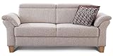 Cavadore 3-Sitzer Sofa Ammerland / Couch mit Federkern im Landhausstil / Inkl. verstellbaren Kopfstützen / 186 x 84 x 93 / Strukturstoff natur
