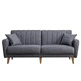 Gozos Mammo Sitzgruppe 3 Sitzer Sofa | Bettfunktion Couch besteht aus Leinenstoff | Wohnzimmermöbel Dekorative und Comfortable Sofa mit Schlaffunktion und Holzbein | 205 x 83 x 82 cm | Anthrazit